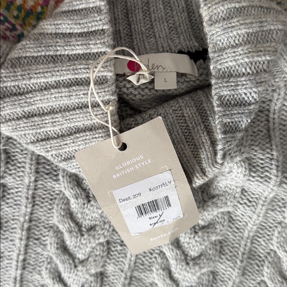 Boden Gray Cable Knit Winifred Sweater with Multicolor sparkle Cuffs large NWT - Picture 3 of 6